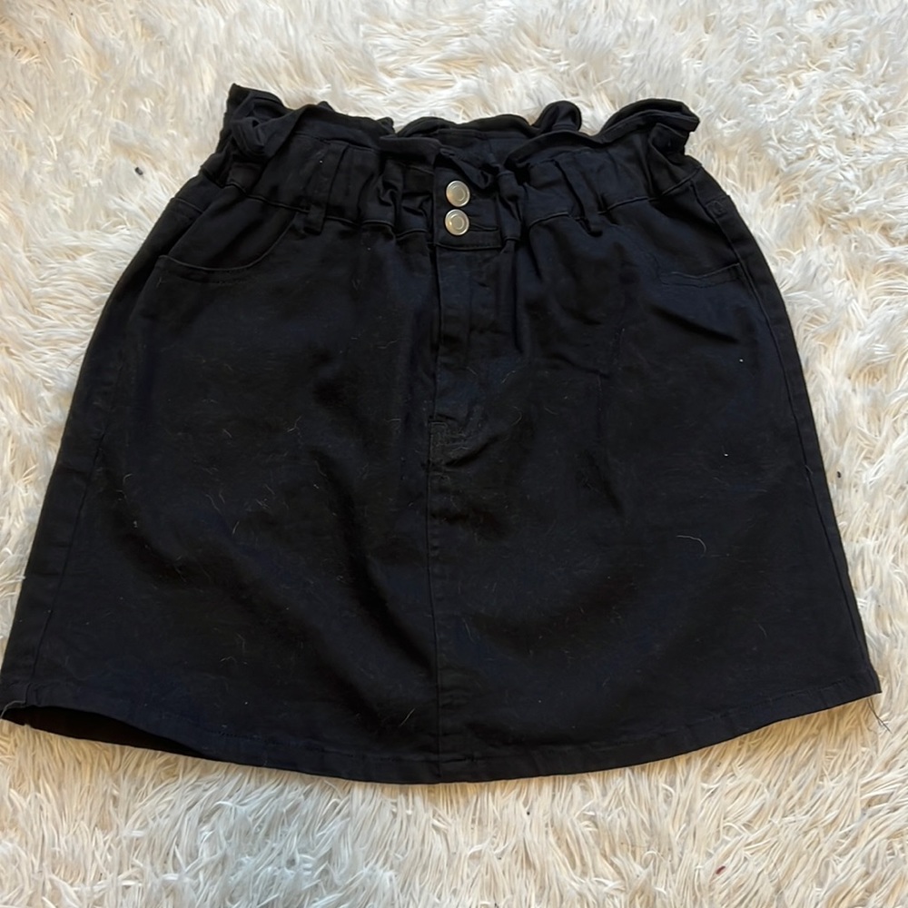 Boutique Black Paper Bag Denim Skirt